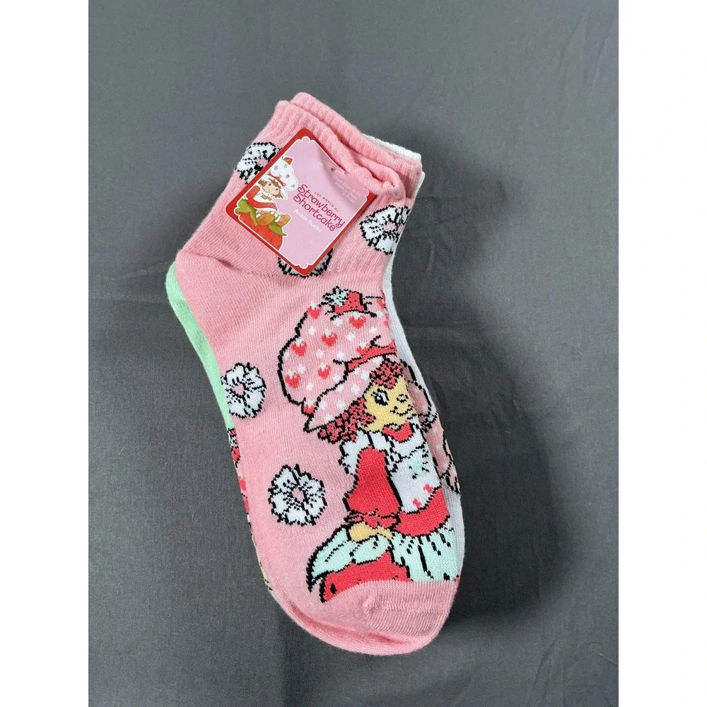 Strawberry Shortcake Womens Ankle Socks 5 Pair Pink Red‎ Green Size 4-10 AD0164